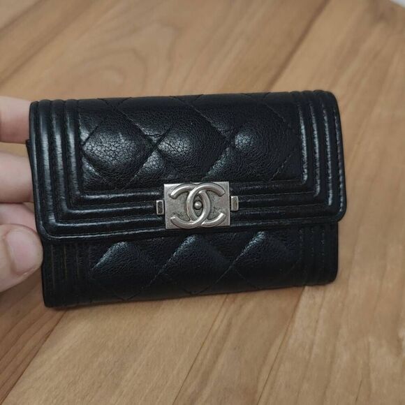 CHANEL Handbags - Chanel Caviar Quilted Boy Flap Card Holder- Womens- Black Silver